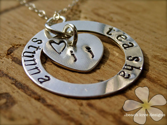 Beach Love Designs - Pretty Sterling Silver Necklace with Circle and Heart Charm.