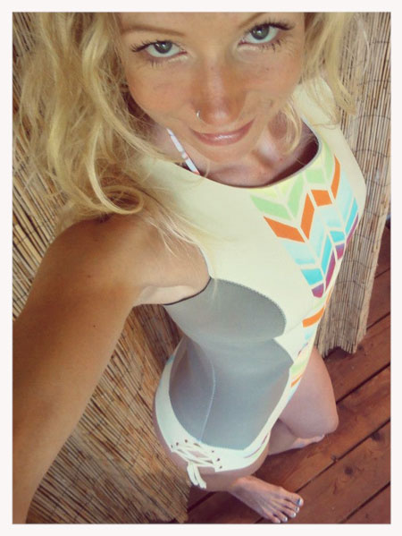 Jamie Defay Collin in her summertime wetsuit