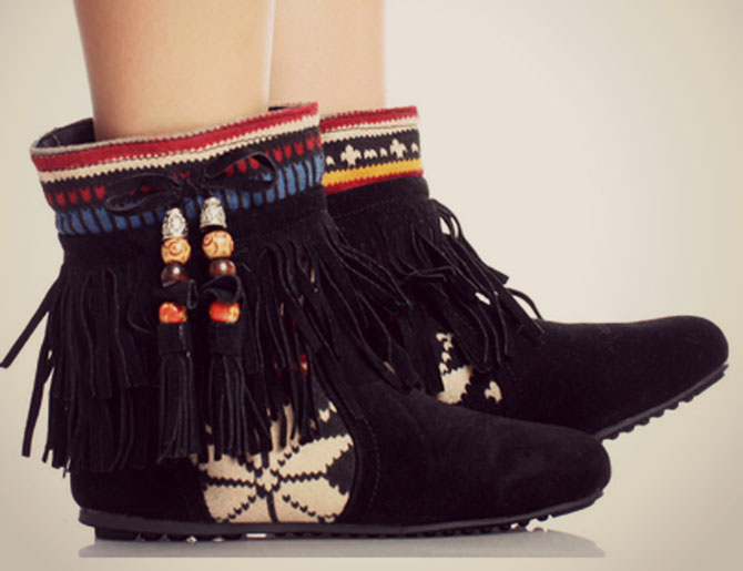 Milly Kate - Tribal Fringe Ankle Boots Indian Booties